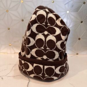 Coach Brown and Cream Reversible 100% Wool Beanie
